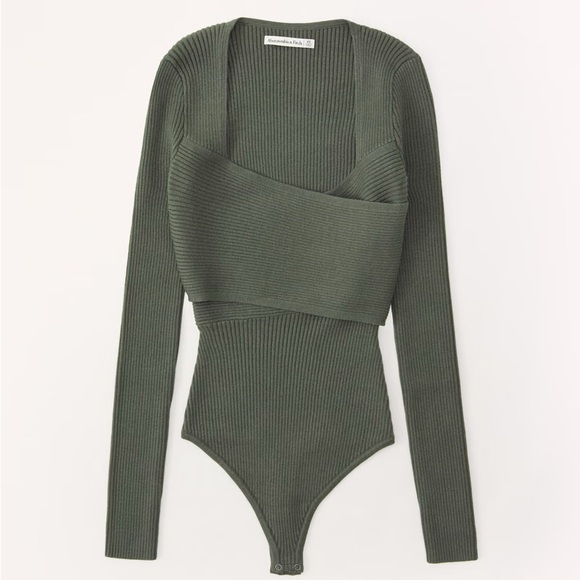 Abercrombie & Fitch Green Ribbed Sweater Bodysuit - Picture 1 of 5